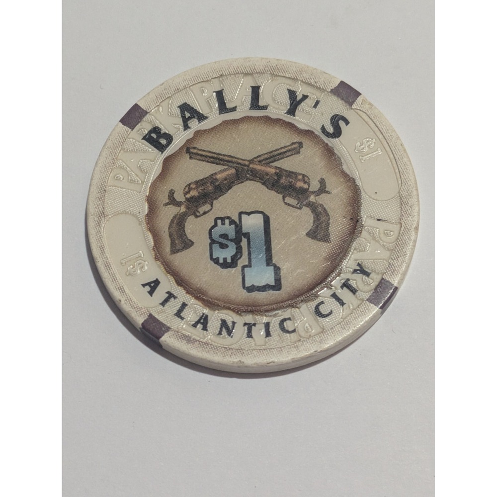 Vintage Ballys Park Place Atlantic City $1 Casino Poker Chip Crossed Pistols